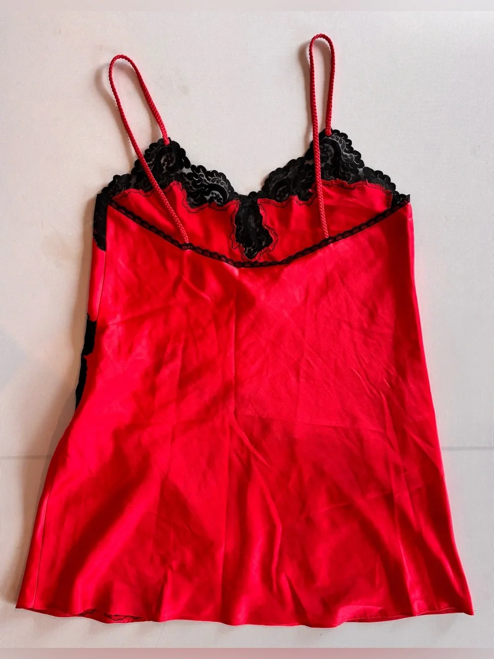 VICTORIA’S SECRET Gold Label Red Satin Lace Trim Slip Dress Nighty Medium